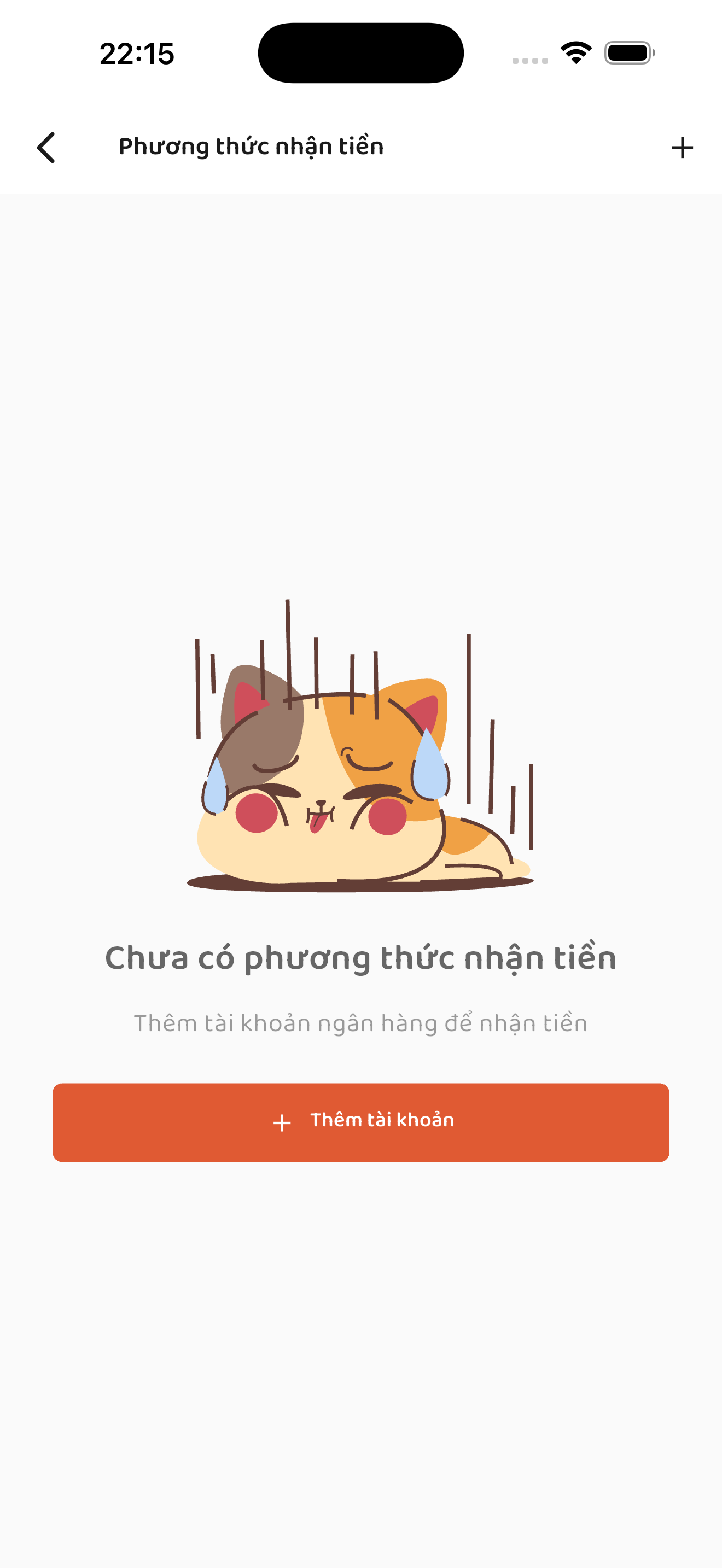Màn hình Phương thức nhận tiền khi chưa có tài khoản ngân hàng