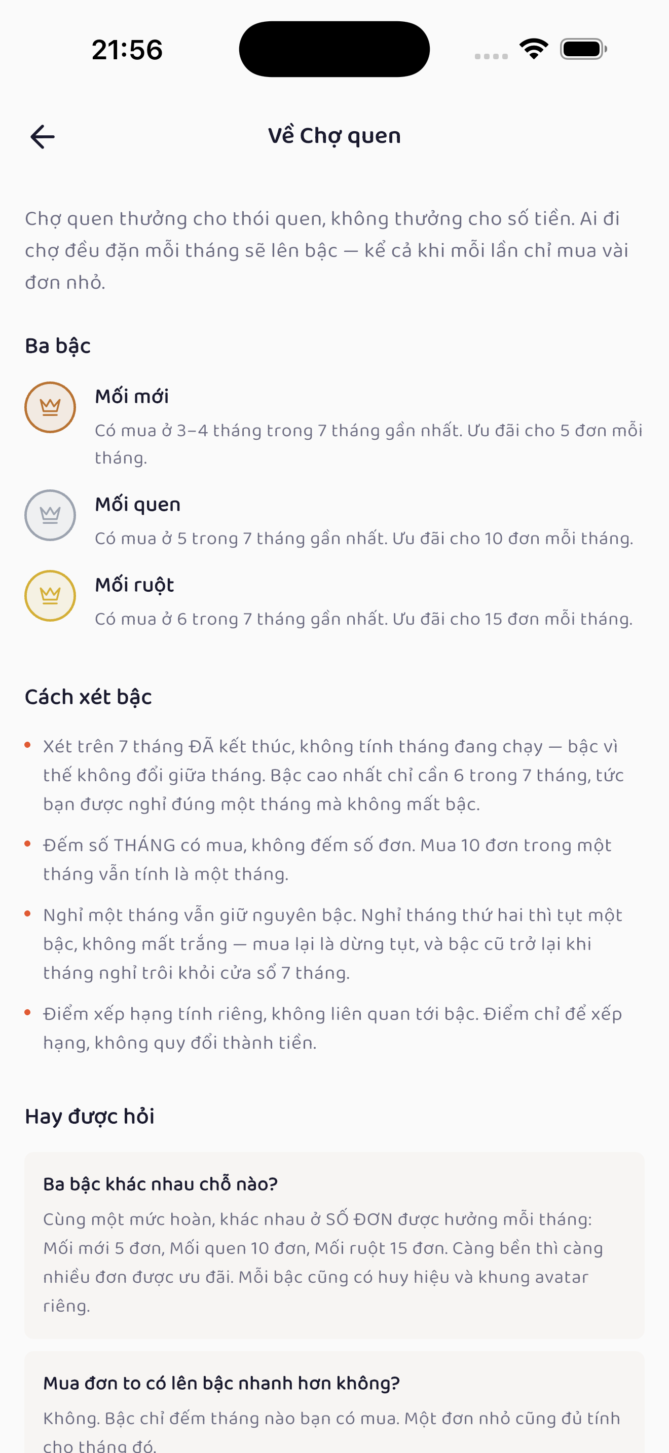 Trang giới thiệu chương trình Chợ quen với ba bậc