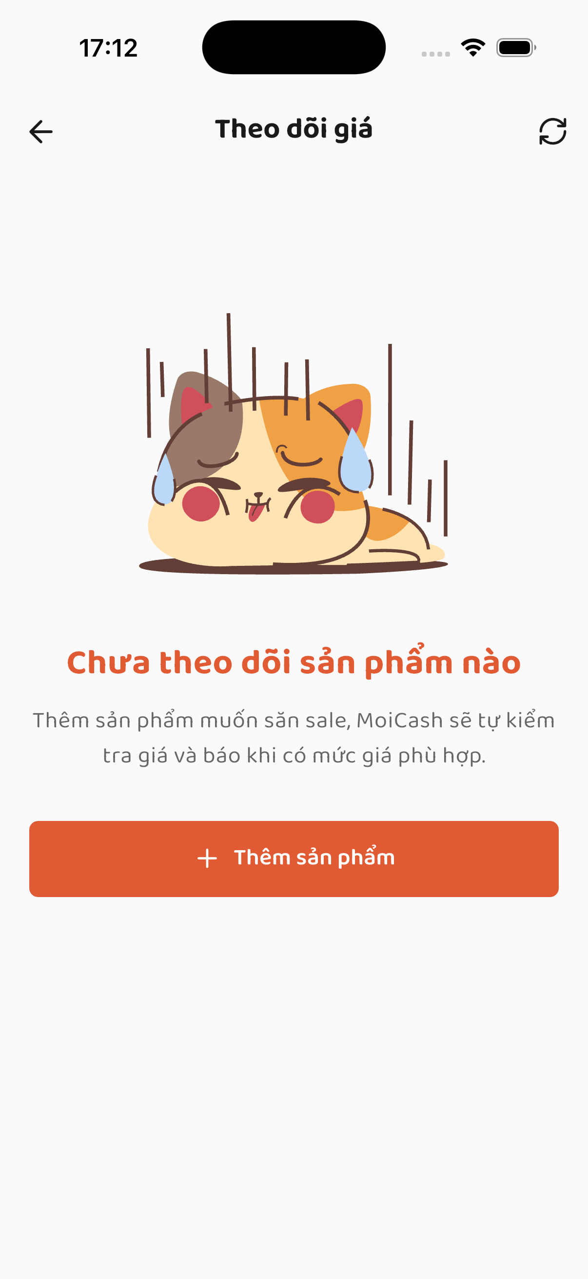 Màn hình Theo dõi giá khi chưa có sản phẩm