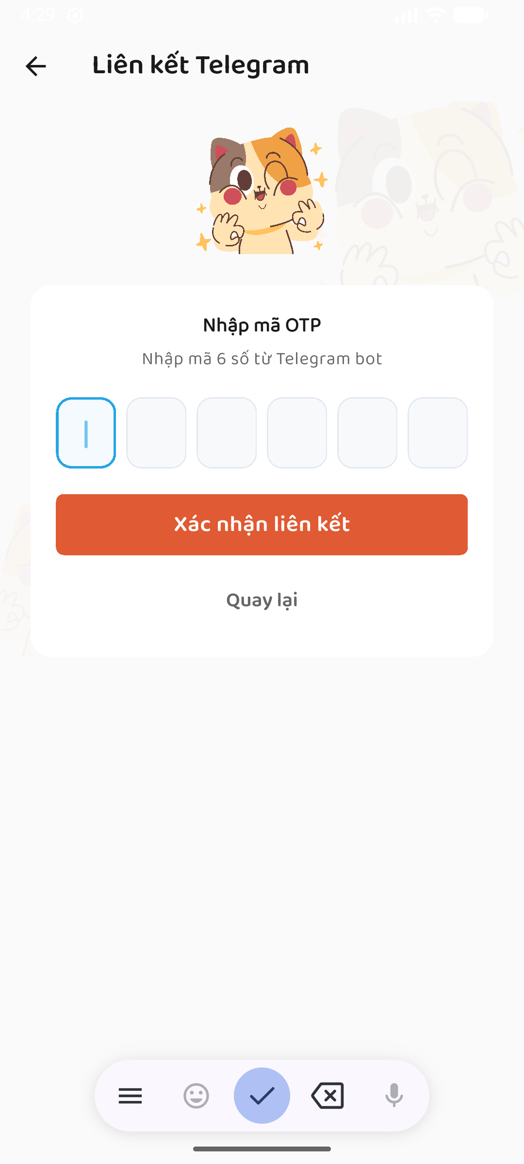 Nhập mã OTP để liên kết tài khoản