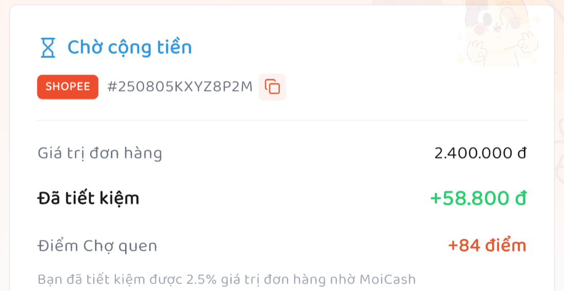 Điểm của từng đơn trong chi tiết đơn hàng