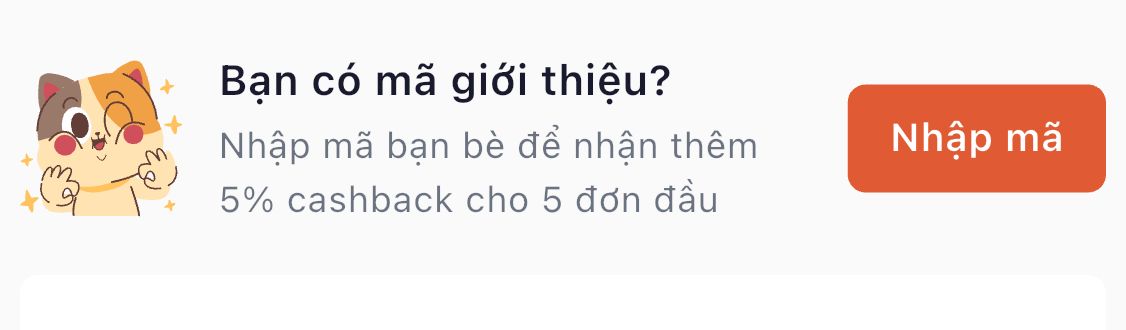 Ô nhắc nhập mã giới thiệu ở tab Tài khoản trong app MoiCash