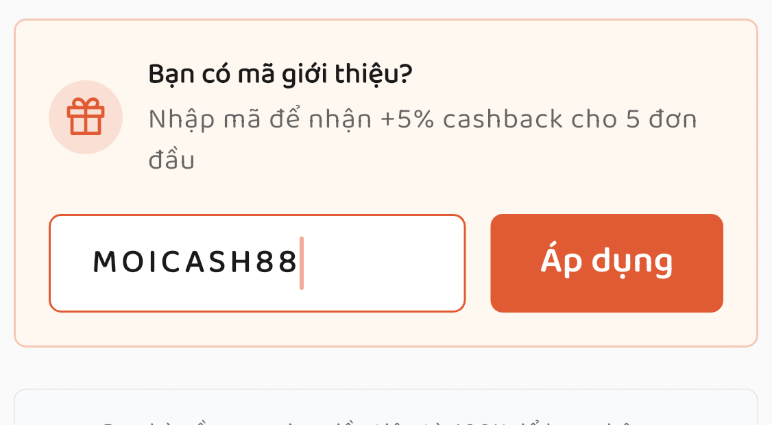Ô nhập mã giới thiệu trong màn Giới thiệu bạn bè của app MoiCash